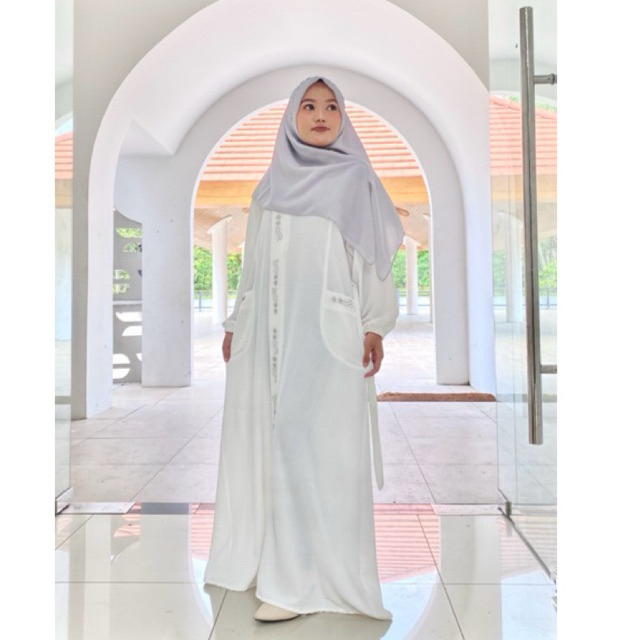 abaya putih gamis mewah nyaman, gamis putih