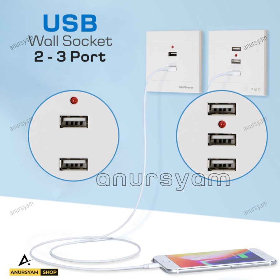Stop Kontak Dinding 2 3 Port USB Wall Socket - IB Stop Kontak USB