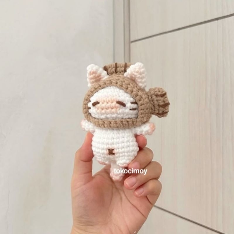 Gantungan kunci kucing lucu menggunakan topi taiyaki