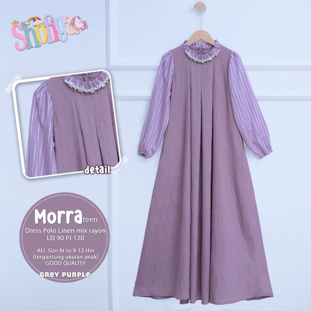Morra Dress Terbaru Lebaran Gamis Anak Usia Tanggung 9-12 Tahun Muslim Linen