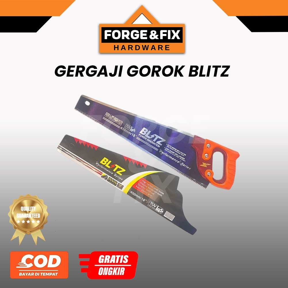 BLITZ Gergaji Tangan Graji Gorok 3 Asah Gagang Kayu PVC Performance Handsaw 18 INCH