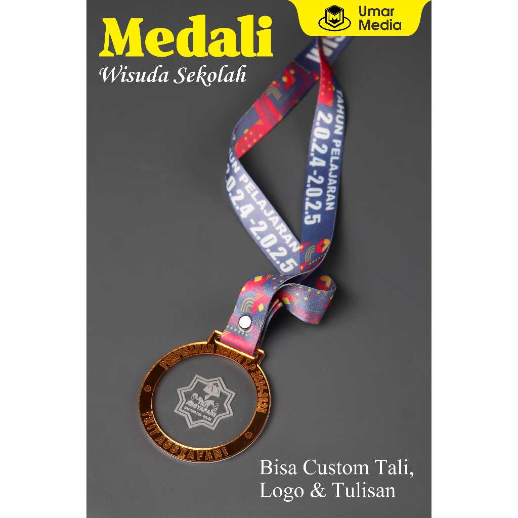 Medali Graduation Tali Custom Medali Perpisahan Sekolah Medali Akrilik Gold Mewah Desain Custom