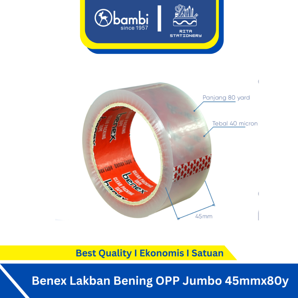 

Benex Lakban Besar Bening / OPP Tape 45 mm 80 yard Jumbo - 23216