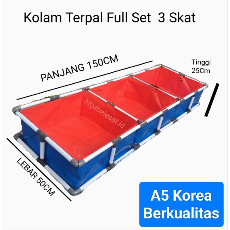 Kolam Terpal Mini+Rangka | Kolam ikan 3 Skat | Kolam Ikan Terpal Full Set Rangka