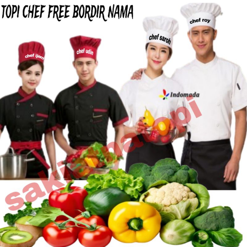 Topi Chef Pria Wanita  Topi Chef Free Bordir Nama Topi Chef Murah