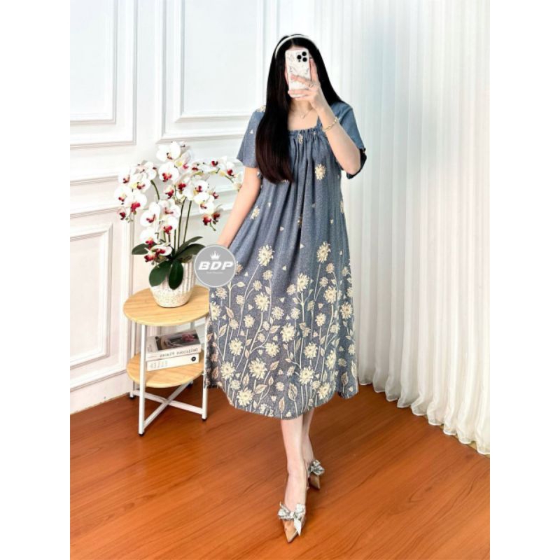 Gaun Batik Wanita Lengan Pendek Motif Luna Terbaru 2025