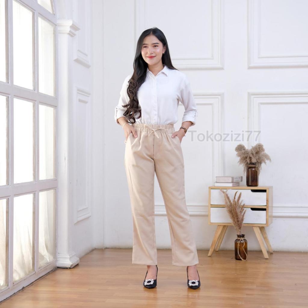 Celana Kerja Wanita Anti Kusut Celana Bahan Premium Celana Kain Kantor Perempuan Model Semi Cutbray