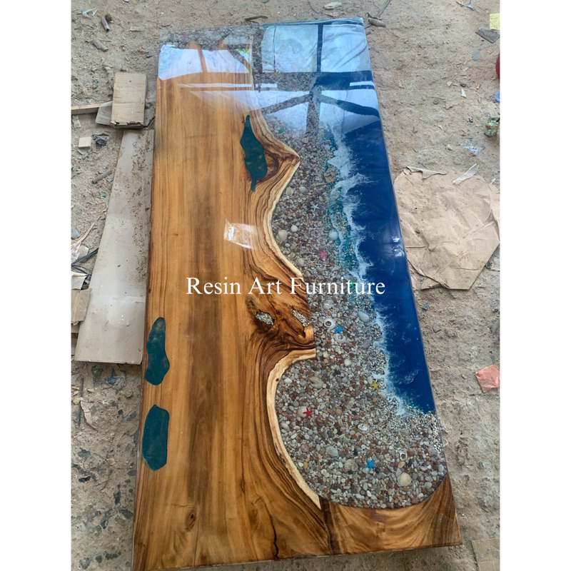 Meja Trembesi Resin/ Meja Makan trembesi Resin/ Meja Resin Motif Ombak/ Meja Resin Motif Bintang Lau