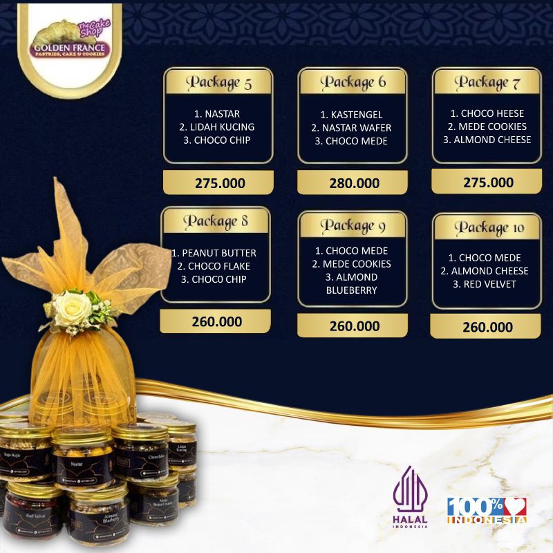 

Paket 5 - 10 Hampers Kue Kering Lebaran Golden France - Tile Keranjang isi 3