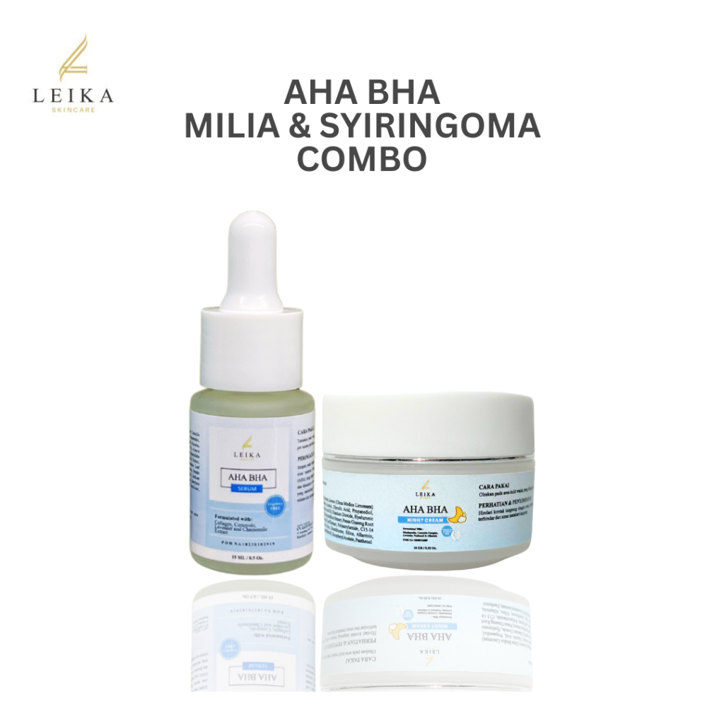 Paket Milia 2in1 AHA BHA Milia & Syringoma Leika Skincare Krim Milia di bawah Mata Night Cream Milia
