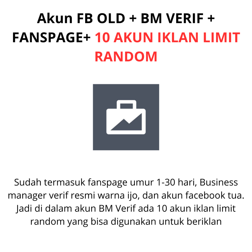 Akun FB Facebook ads + BM VERIF RESMI + 10 Akun Iklan Limit Random + Fanspage