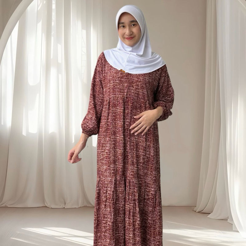 Dress Canda Lengan Panjang Rempel Busui | Homedress Daster Wanita Rayon Motif