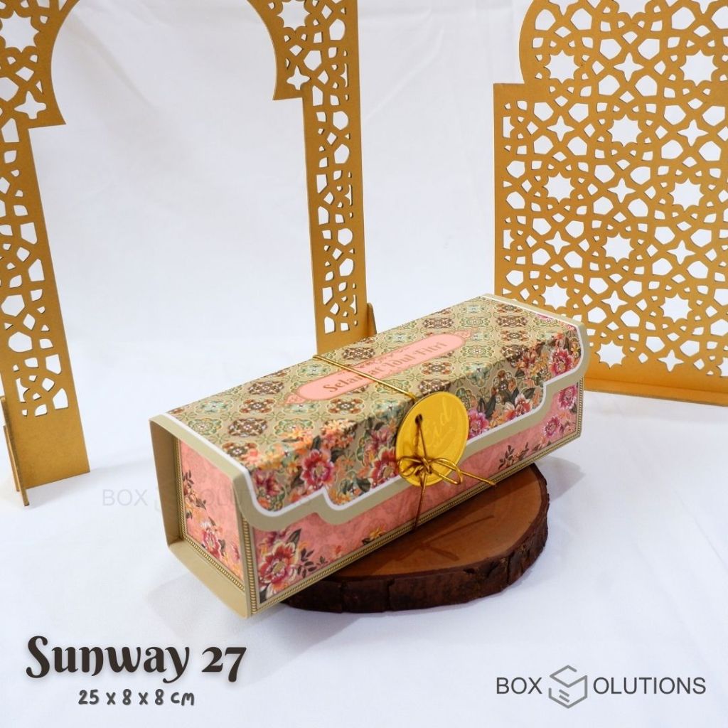 

box sunway eid 27 + gold foil / roll cake box idul fitri / box hampers kue lebaran - 25x8x8 cm