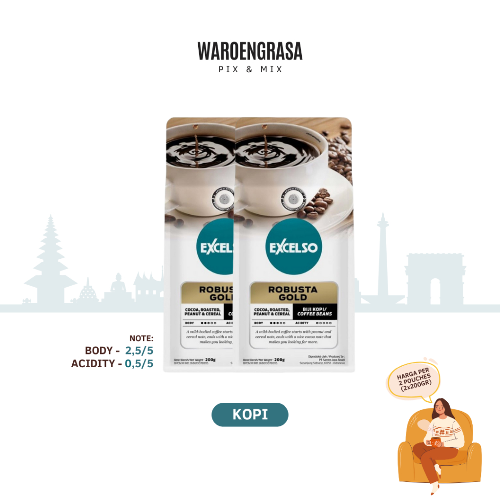 

Excelso Kopi Biji - Robusta Gold - 200gr - 2 Packs