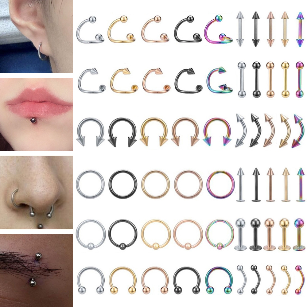 1Set/5pc 316L Stainless Steel Anting Rings Piercing 16G Body Jewelry Cocok untu Wanita & Pria Helix 