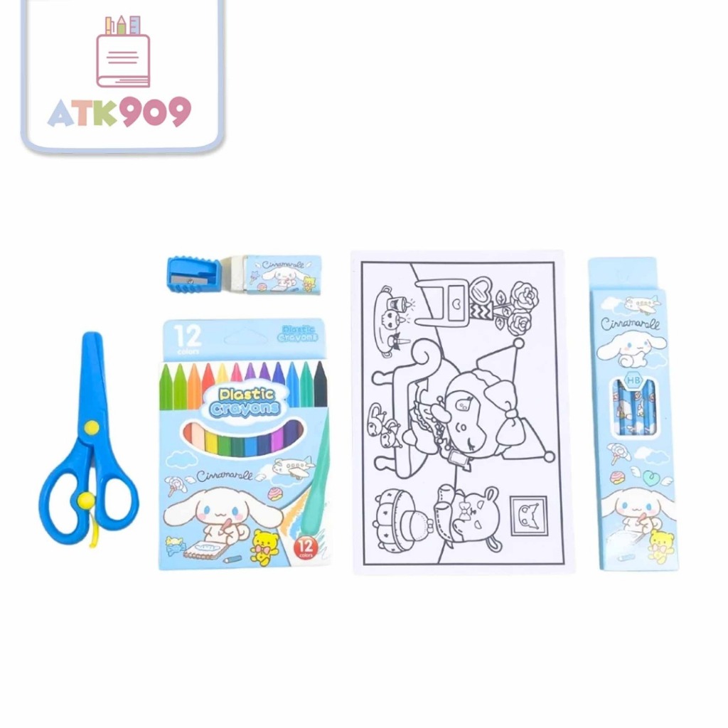 

ATK909 6IN1 SANRIO Paket Drawing Crayon Set Gunting Pensil Penghapus Mewarnai Goodiebag Stationary Set