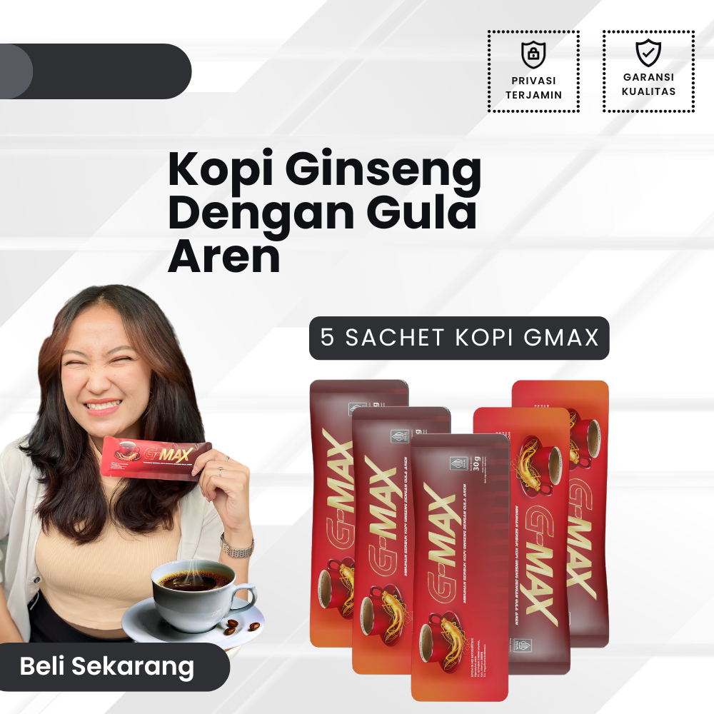 

SPESIAL!!! 5 Sachet Gmax Kopi Ginseng Dengan Gula Aren Cocok Untuk Stamina