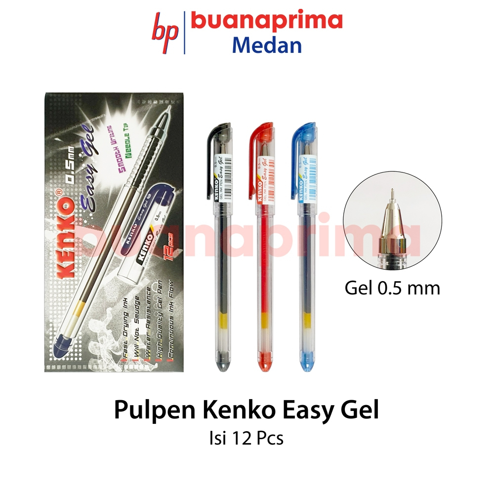 

Pulpen KENKO EASY GEL 1 PACK isi 12 pcs Hitam Biru Merah Pen Cair