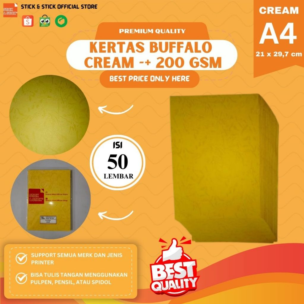 

Karton Buffalo Cream -/+ 200 gsm A4 isi 50 lembar Premium Quality