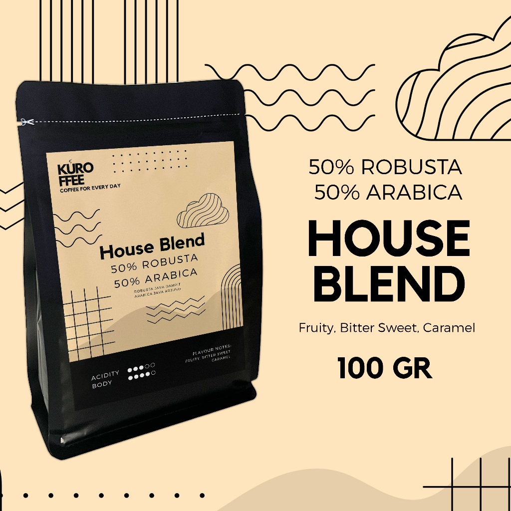 

Kuroffee - Kopi House Blend (Kopi Susu Blend) 50% Robusta 50% Arabica Biji/Bubuk (Coffee Bean/Grind) 100gr