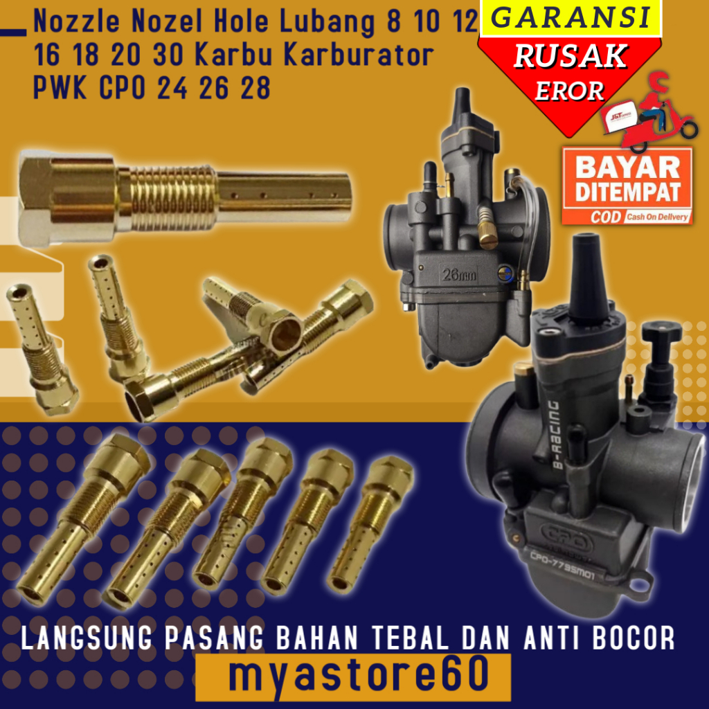 Nozzle Nozzel Nozel Kuningan Hole Lubang 8 12 16 18 20 30 Karbu Karburator PWK CPO 24 26 28 CPO 24 C