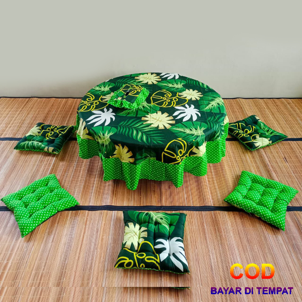 COD Set Isi 7 Pcs Bantal Alas Duduk Lesehan Taplak Meja Tamu Osin Bulat Rumbai Sarung Tempat Tisu