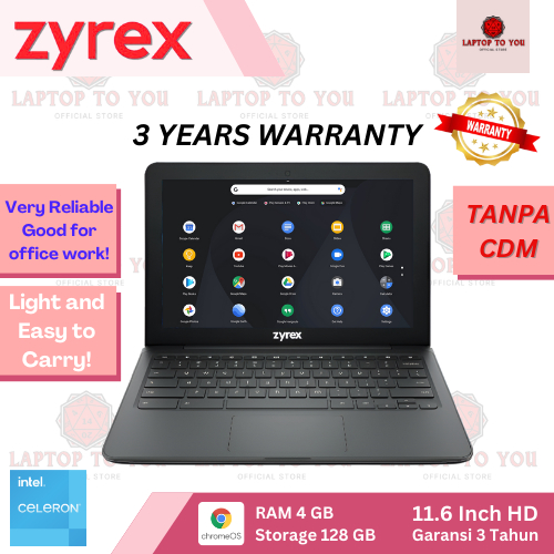 LAPTOP ZYREX CHROMEBOOK 360-1 Celeron N4020/ RAM 4GB 128GB Chrome Os without CDM + Bundle GARANSI 3 