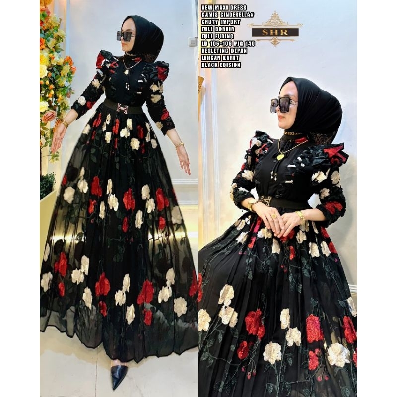 Maxi Dress Gamis Tile Bunga Cruty Full Bordir Mewah Shr Ori