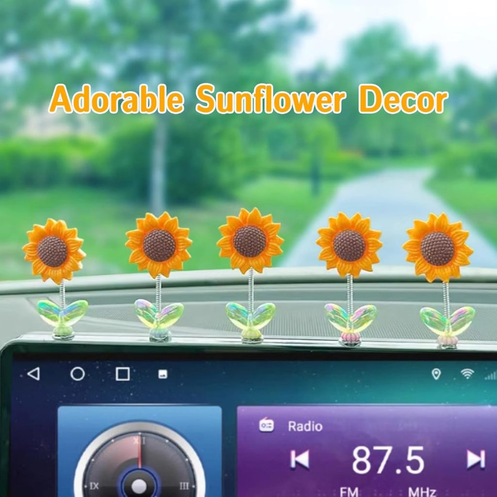 Hiasan Mobil Bunga Matahari Bergerak  Ornamen Dashboard Lucu, Dekorasi Kaca Spion