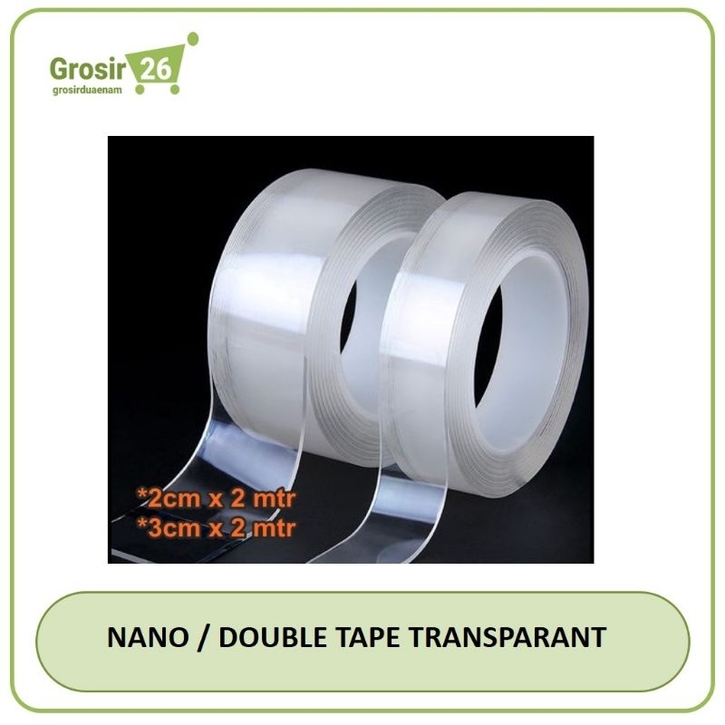 

(1 pcs) lakban / nano magic / double tape bening transparant sks panjang 2 meter lebar 2 | 3 cm