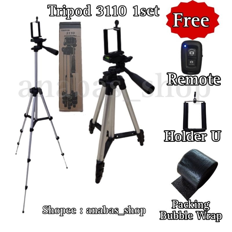 Tripod 3110 1 meter remote bluetooth holder HP tripod konten silver tripod murah