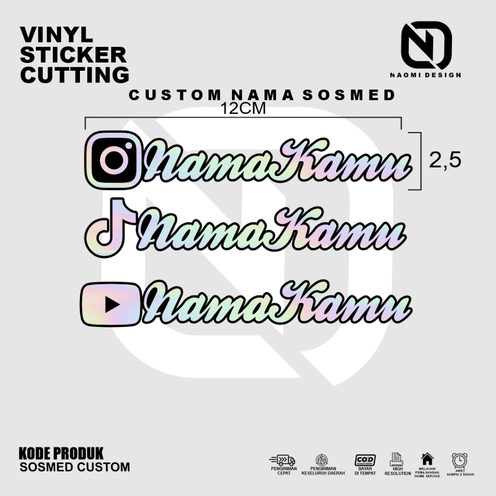 

STICKER STIKER HOLOGRAM CUTTING CUSTOM BISA REQUEST!! Sticker Nama Sosmed Hologram