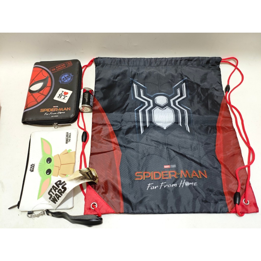 Set marvel spider man scrunch bag spiderman , wallet pouch case , star wars baby yoda pencil case ko
