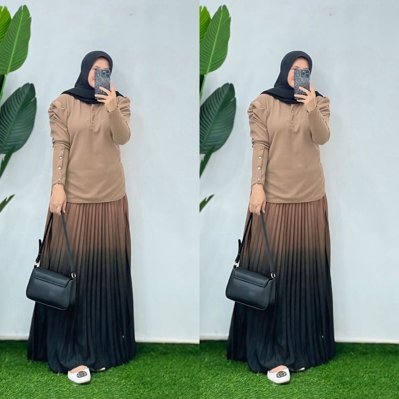 Gradasi set rok knit import skirt plisket setelan wanita busui
