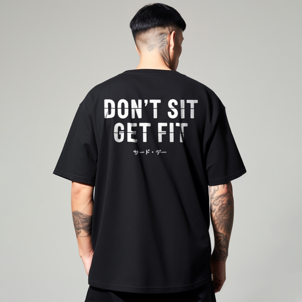 Kaos Oversize Gym Tangan Pendek Pria Scuba Lux Tebal "Get Fit" Putih MTV33 Khaki MTV34 Hitam MTV35