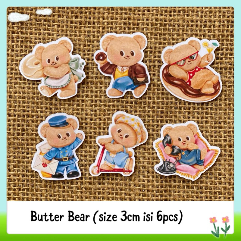 

6pcs sticker tempelan glossy butter bear