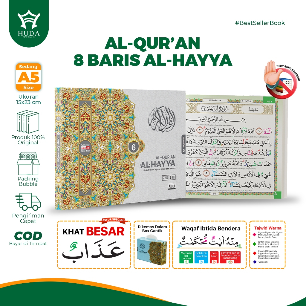 Al Quran Al Hayya TULISAN JUMBO Isi 6 Jilid Tajwid Terjemah Ukuran A5 KHOT BESAR Per 5 Juz Penerbit