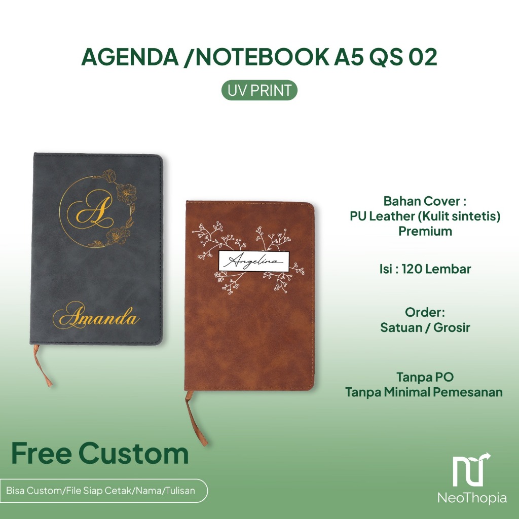 

Notebook Custom Nama atau Logo Agenda Kulit Premium A5 Souvenir Perusahaan QS02