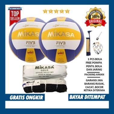 PAKET LENGKAP BOLA VOLLY MIKASA 2200 SUPER GOLD DAN NET VOLI MIKASA GOLD BOLA BERKUALITAS TERBAIK BO