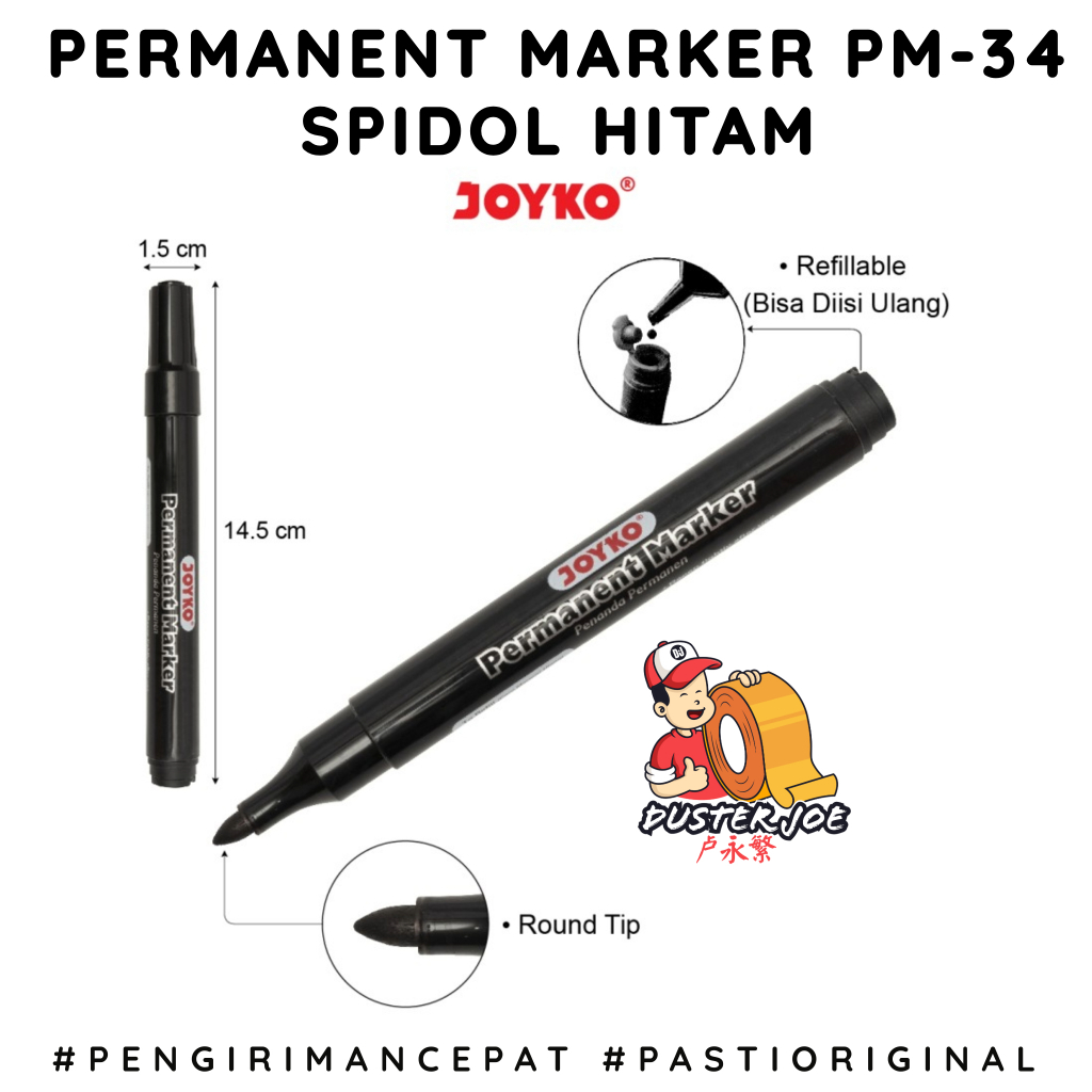 

[PER 1 PACK] Joyko Permanent Marker Hitam PM-34 / Spidol Permanen ( ISI 12 PCS)
