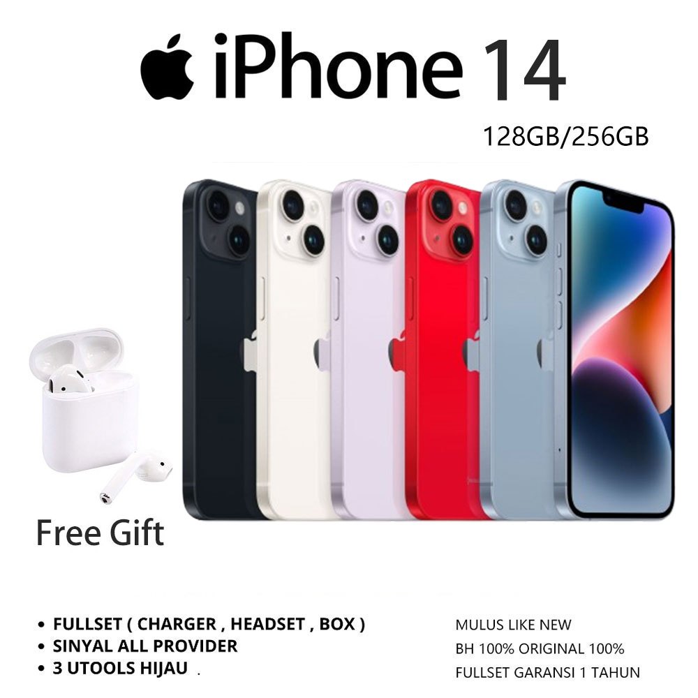 apple iphone 14 SECOND HP 14  INTER ORIGINAL IP14BERGARANSI 1 FULLSET MULUES LIKE NEW