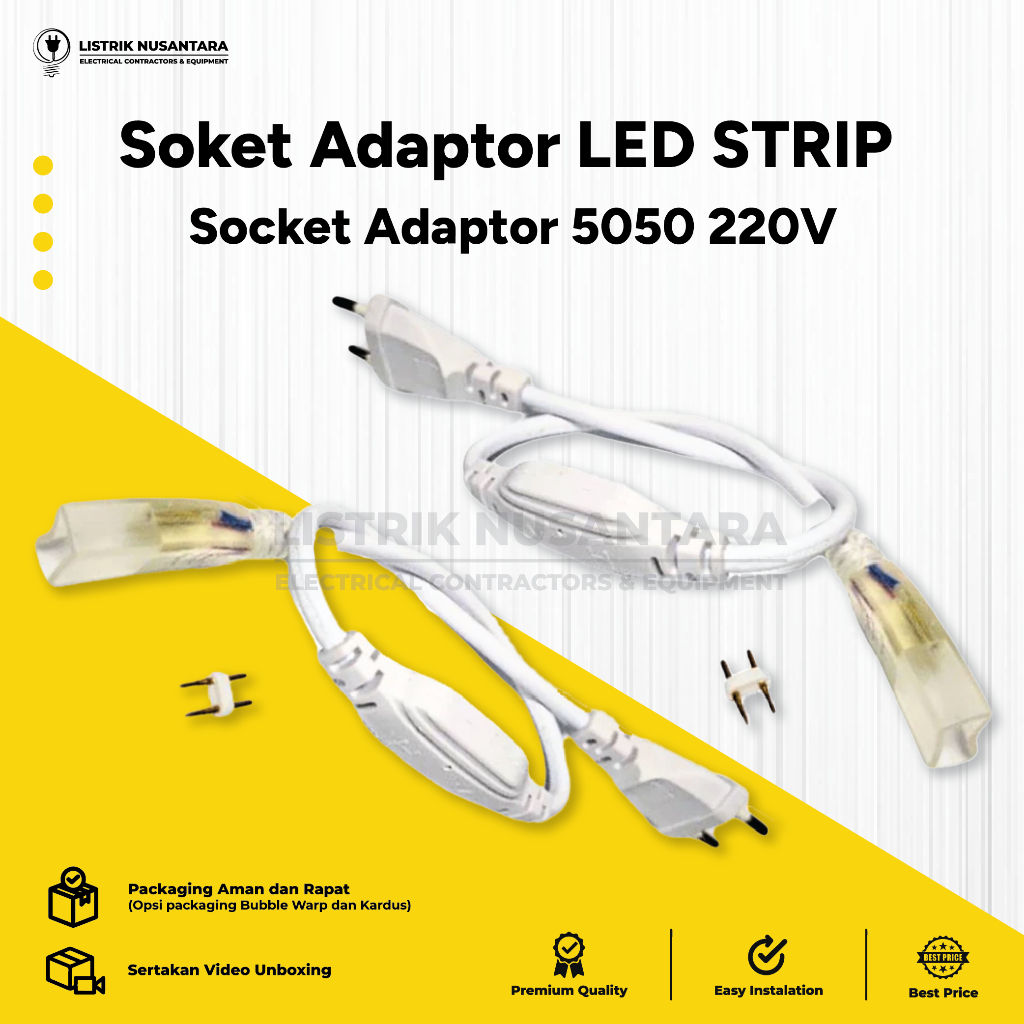 Soket Colokan Led Strip 5050 220V Adaptor Socket Lampu Selang Anti Air Seri Pro dan panjang 1 Meter