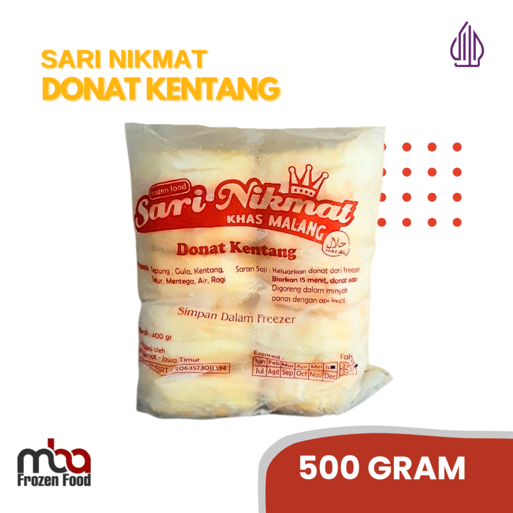 

Sari Nikmat Donat kentang isi 10 pcs 500 gr /Donatkentang /Donat /Kentang /Roti /Gandum /Snack /Camilan /Kue /Cake /Dessert