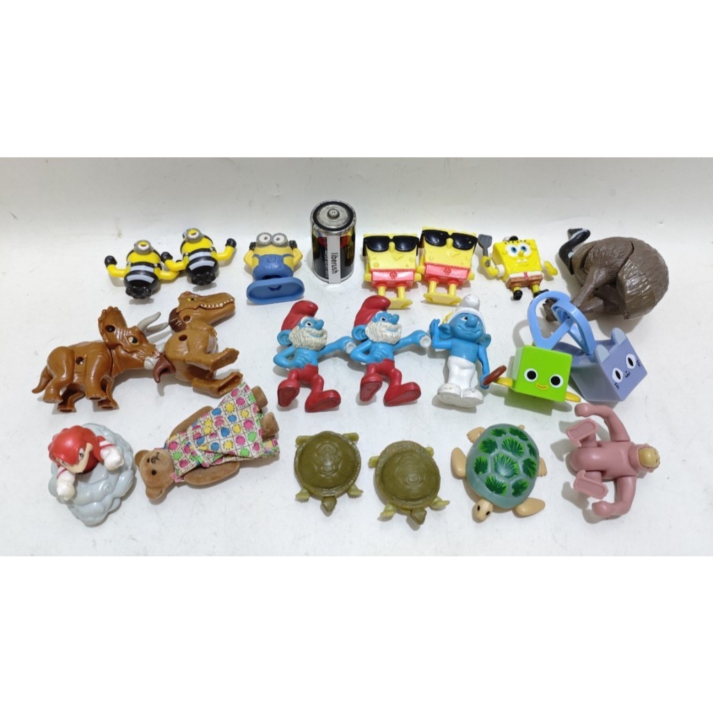 Set happy meals mcd despicable me minion kevin dave spongebob squarepants jurasisc world triceratops