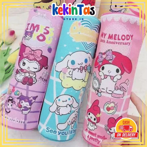 

KEKINTAS - Tempat pensil Sanrrio bentuk BULAT tempatpencil anak sekolah TK SD SMP pencilcase softcase RANDOM