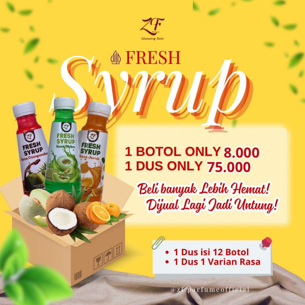 

Sirup ZF 1 DUS ISI 12 PCS SIRUP ZF FRESH SEGAR SIRUP TERMURAH RASA MELON CHOCOPANDAN JERUK MINUMAN SEGAR