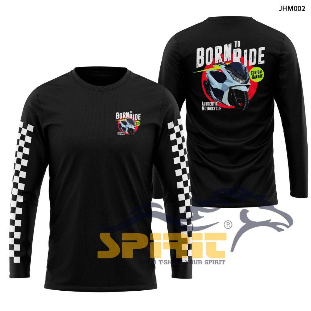Kaos Lengan Panjang Born Ride Custom Garage Honda PCX Baju Kaos Motor PCX lengan Panjang