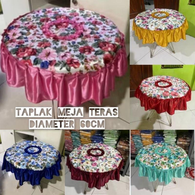Taplak meja teras bulat rumbai diameter 60cm