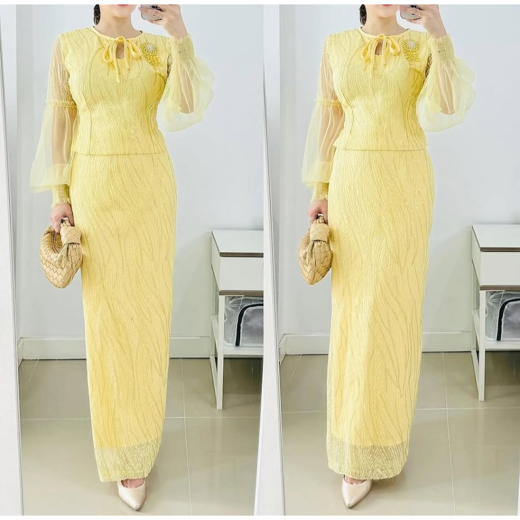Gold Yellow Thai Ethnic [Vyloved Preloved] Custom Made | Gaun Pesta | Off shoulder | Dress wanita | 