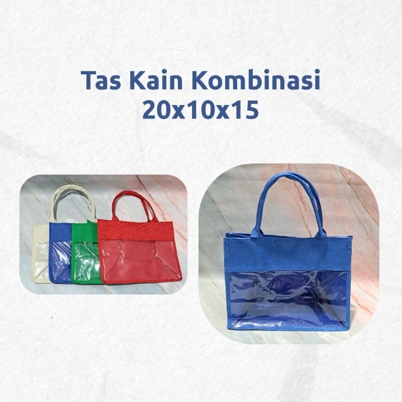 Tas Kain Kombinasi Mika Box / Tas Hampers Box Souvenir 1lembar